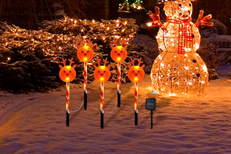 Christmas Pathway Lights 5X Light-Up Christmas Driveway Stake Solar-Powered LED Christmas Landscape Lights Waterproof Christmas