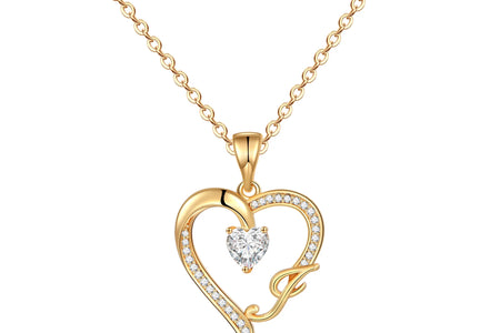 Initial Heart Necklace for Women Cubic Zirconia 14K Gold Plated Initial Heart Pendant Necklace