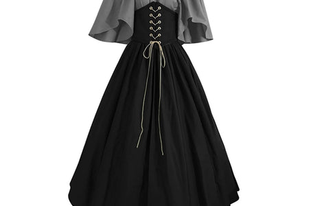 Womens Renaissance Faire Dresses Medieval Irish Traditional plus Size Dresses Ruffle over Dress Corset Retro Cosplay Gown