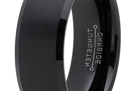 Mens Solid Black Tungsten Wedding Band Ring Dome 8Mm Comfort-Fit