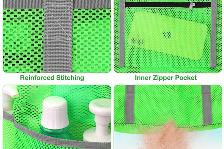 Mesh Beach Bag Rope Handles, Mesh Tote Bag for Women Contains Wicker Oversized Beach Tote Bag with 9 Small Pockets (Green)