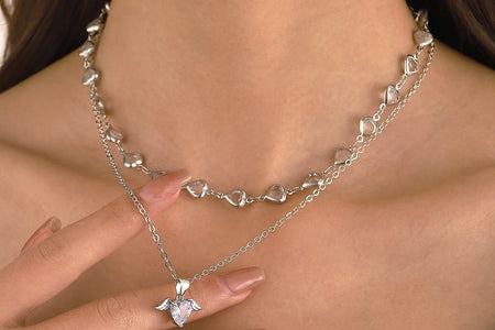 Crystal Heart Pendant Necklaces for Women Heart Necklace Angle Necklace Dainty Layered Pendant Necklaces Jewelry Gift for Her