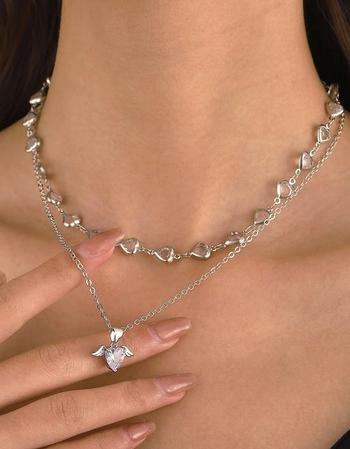 Load image into Gallery viewer, Crystal Heart Pendant Necklaces for Women Heart Necklace Angle Necklace Dainty Layered Pendant Necklaces Jewelry Gift for Her
