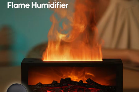 Fireplace Aroma Diffuser Creative Flame Humidifier Waterless Auto-Off Protection with Remote and Realistic Fireplace Night Light