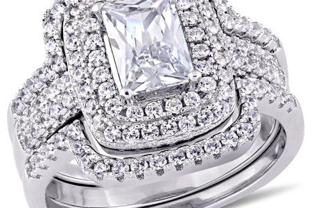 Women'S Cubic Zirconia and Emerald Sterling Silver Bridal Set