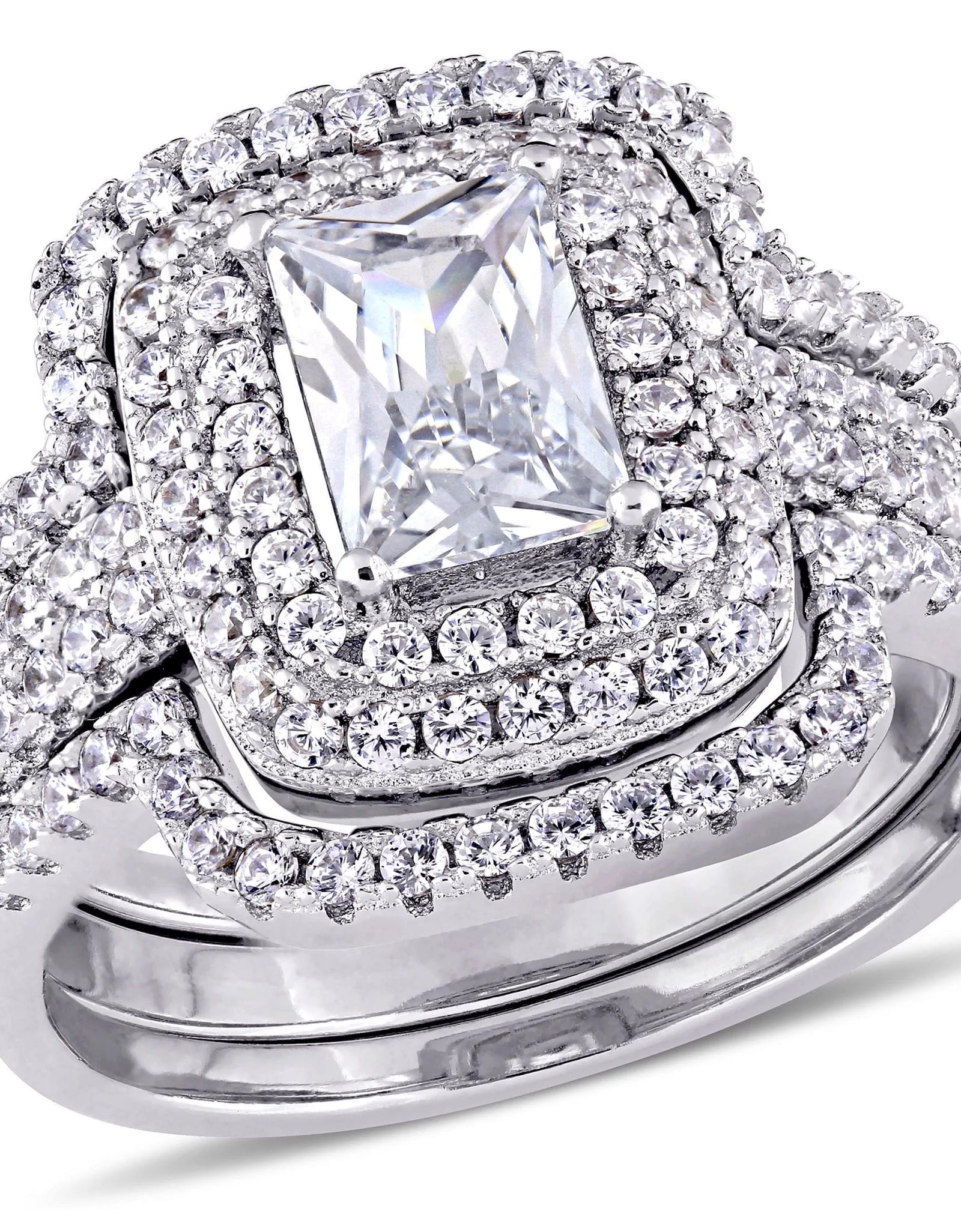 Women'S Cubic Zirconia and Emerald Sterling Silver Bridal Set