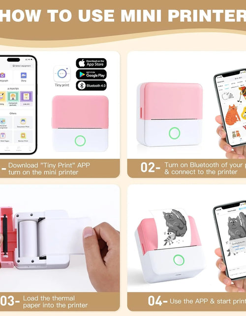 Load image into Gallery viewer, SLOK Thermal Mini Printer, Portable Inkless Bluetooth Sticker Maker with 10 Rolls Paper, Pink
