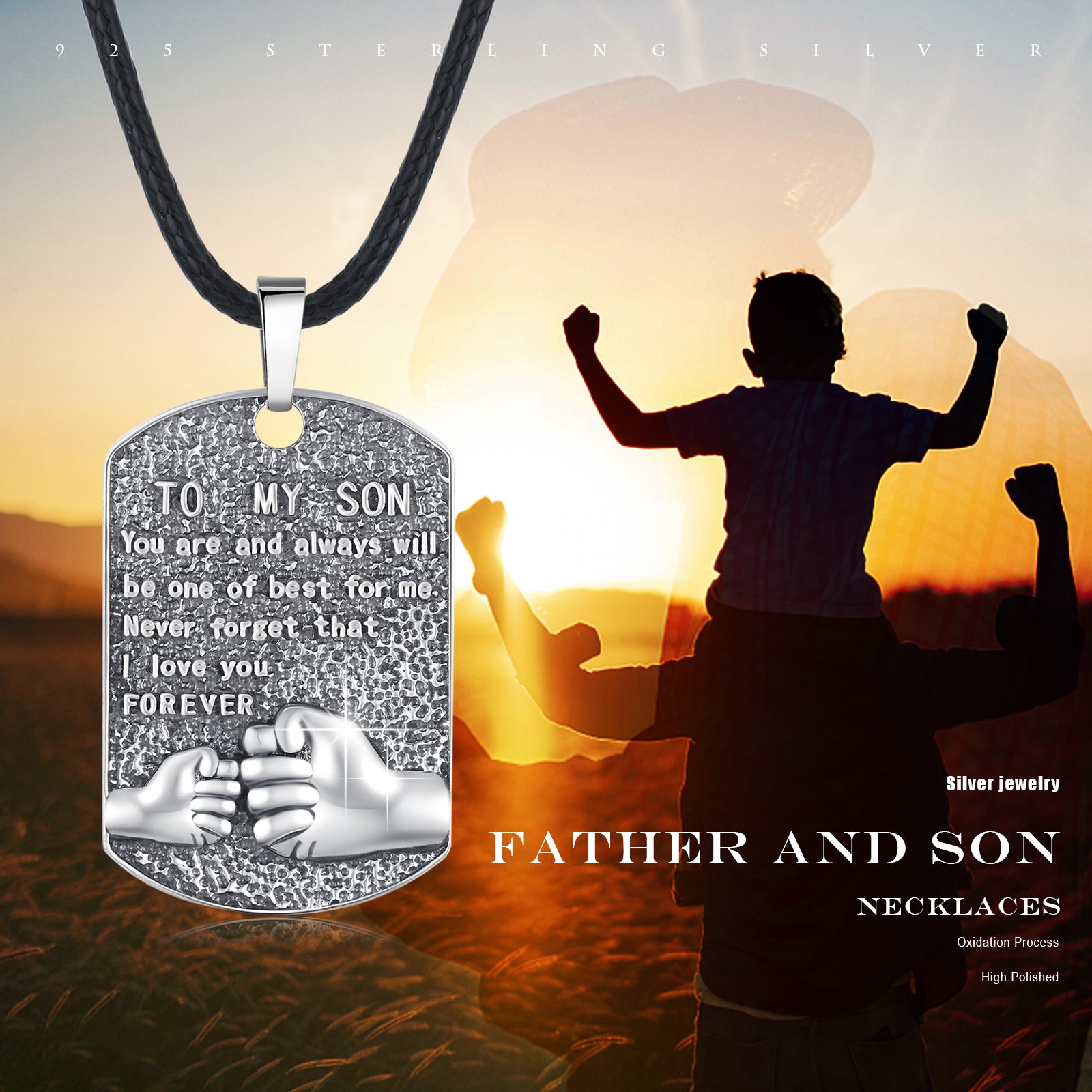 Mens Pendant Necklace 925 Sterling Silver Father'S Love to Son Pendant Necklaces Birthday Xmas Gift Jewelry for Man Dad