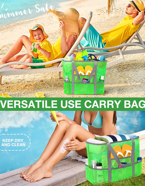 Load image into Gallery viewer, Mesh Beach Bag Rope Handles, Mesh Tote Bag for Women Contains Wicker Oversized Beach Tote Bag with 9 Small Pockets (Green)
