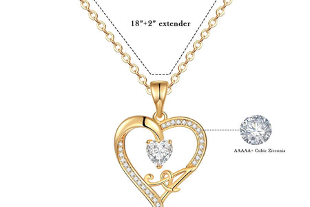 Initial Heart Necklace for Women Cubic Zirconia 14K Gold Plated Initial Heart Pendant Necklace