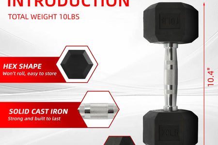 Rubber Encased Hex Dumbbell, 20 Lb, Single, Black