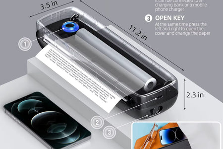 Portable Wireless Bluetooth Thermal Inkless Printer - Support US Letter &Legal, Thermal Paper, Compatible with Ios, Android&Lapt