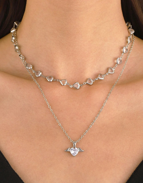 Load image into Gallery viewer, Crystal Heart Pendant Necklaces for Women Heart Necklace Angle Necklace Dainty Layered Pendant Necklaces Jewelry Gift for Her
