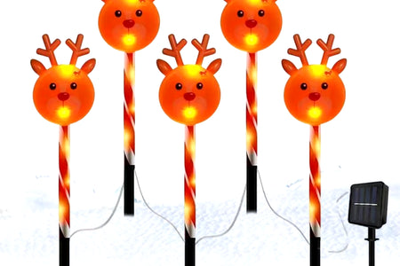 Christmas Pathway Lights 5X Light-Up Christmas Driveway Stake Solar-Powered LED Christmas Landscape Lights Waterproof Christmas