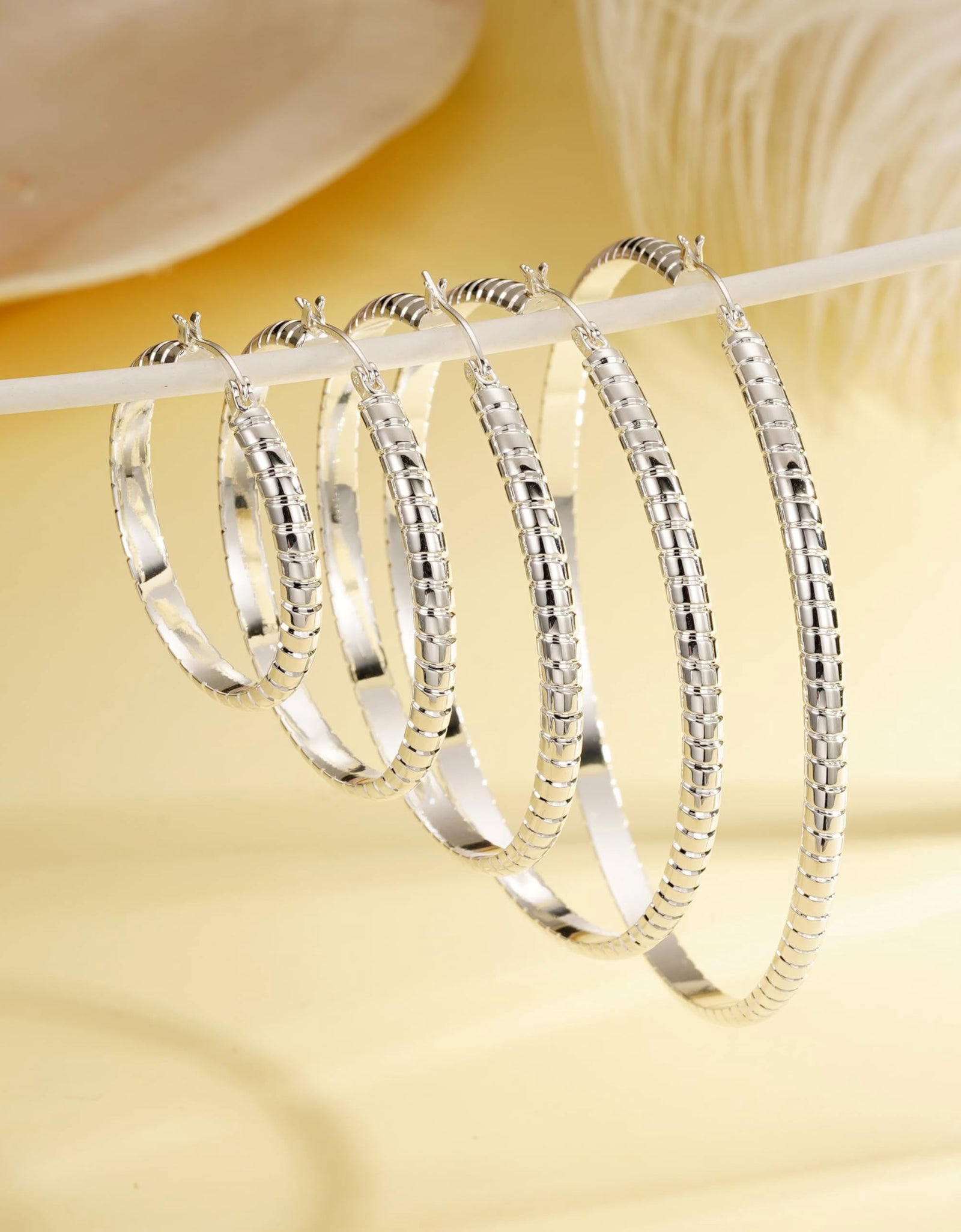 2 Pairs 18K White Gold Plated Hoop Earrings for Women S925 Sterling Silver Post Hypoallergenic Earrings Set Birthday Graduation Mothers Day Jewelry Gifts Her Mom Girlfriend Adults Ideas 30/40MM