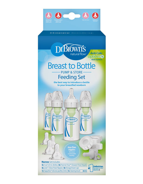 Load image into Gallery viewer, Natural Flow Anti-Colic Options+ Narrow Breast to Bottle Feeding Set, Clear, 4Oz, 4 Pack
