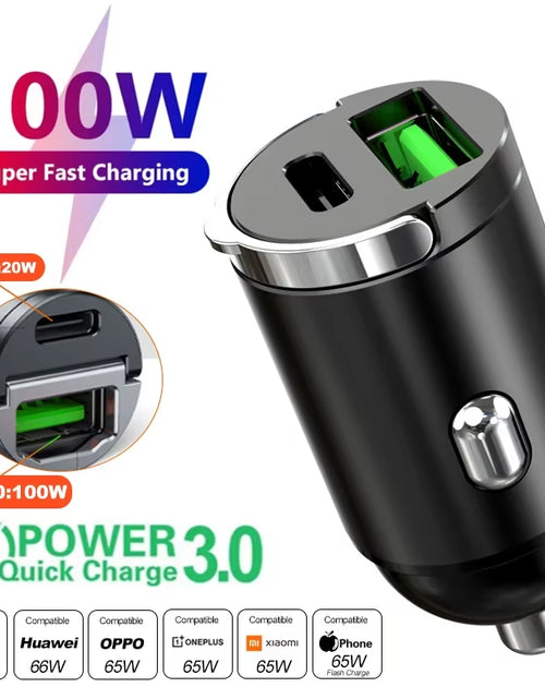 Load image into Gallery viewer, Car 100-200W Dual Port Mini USB Charger Ultra Fast Charging Cigarette Lighter Socket 12-24V Aluminum Cell Phone Charging Adapter
