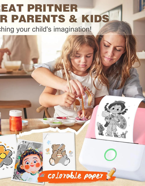 Load image into Gallery viewer, SLOK Thermal Mini Printer, Portable Inkless Bluetooth Sticker Maker with 10 Rolls Paper, Pink
