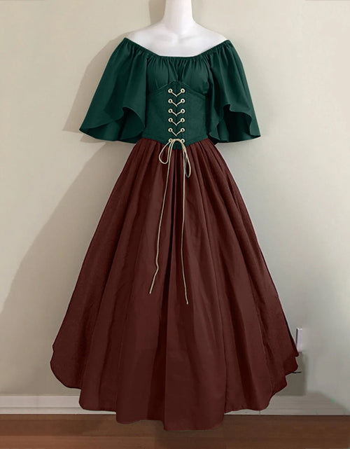 Load image into Gallery viewer, UPPADA Womens Renaissance Faire Dresses Medieval Irish Traditional plus Size Dresses Ruffle over Dress Corset Retro Cosplay Gown
