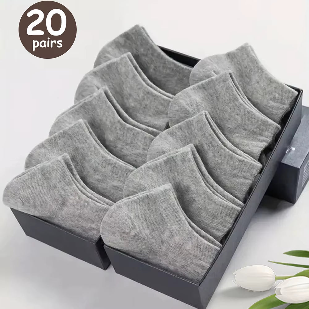 10/20/40 Pairs Men'S Boat Socks Business Sport Sweat Absorption Mature Summer Autumn Solid Color Versatile Ankle Socks