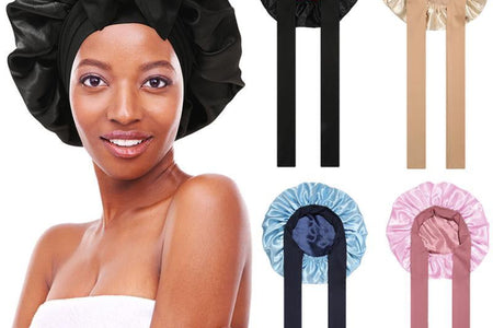 AWAYTR Satin Bonnet Silk like Bonnets for Sleeping Sleep Cap Double Layer Hair Care Bonnet with Elastic Tie Band for Curly Hair Night Cap