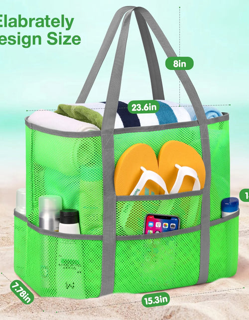 Load image into Gallery viewer, Mesh Beach Bag Rope Handles, Mesh Tote Bag for Women Contains Wicker Oversized Beach Tote Bag with 9 Small Pockets (Green)
